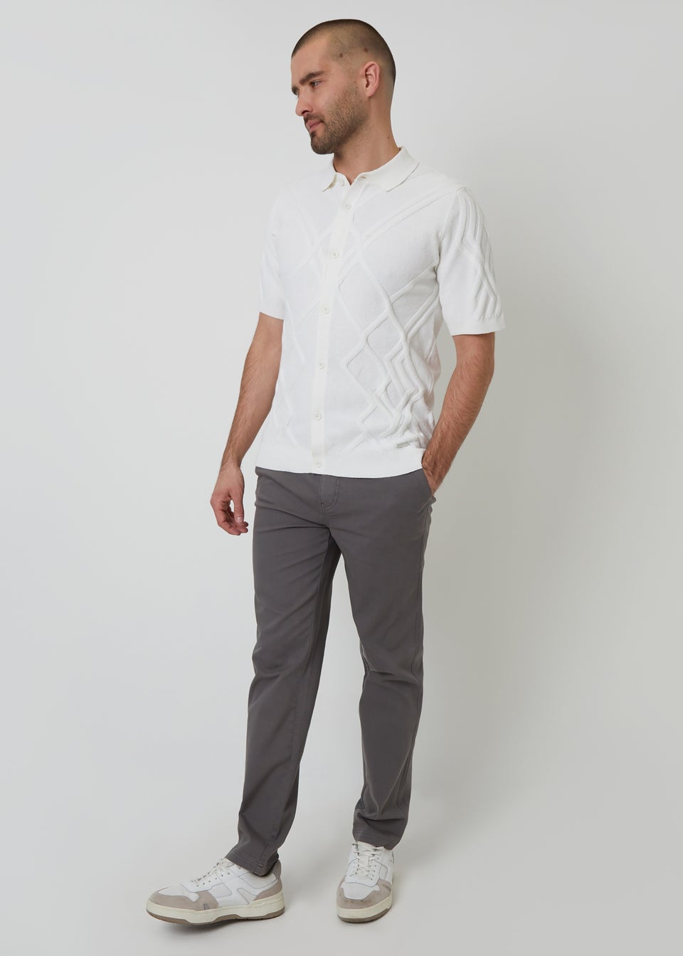 Threadbare Dark Grey Cotton Elasticated Waist Chino Trousers