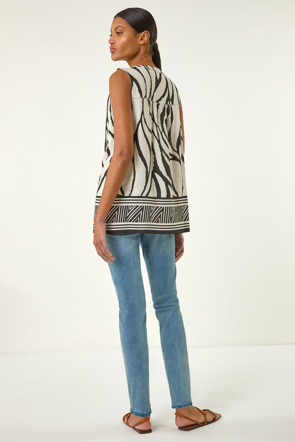 Roman Ivory Stripe Border Print V Neck Vest