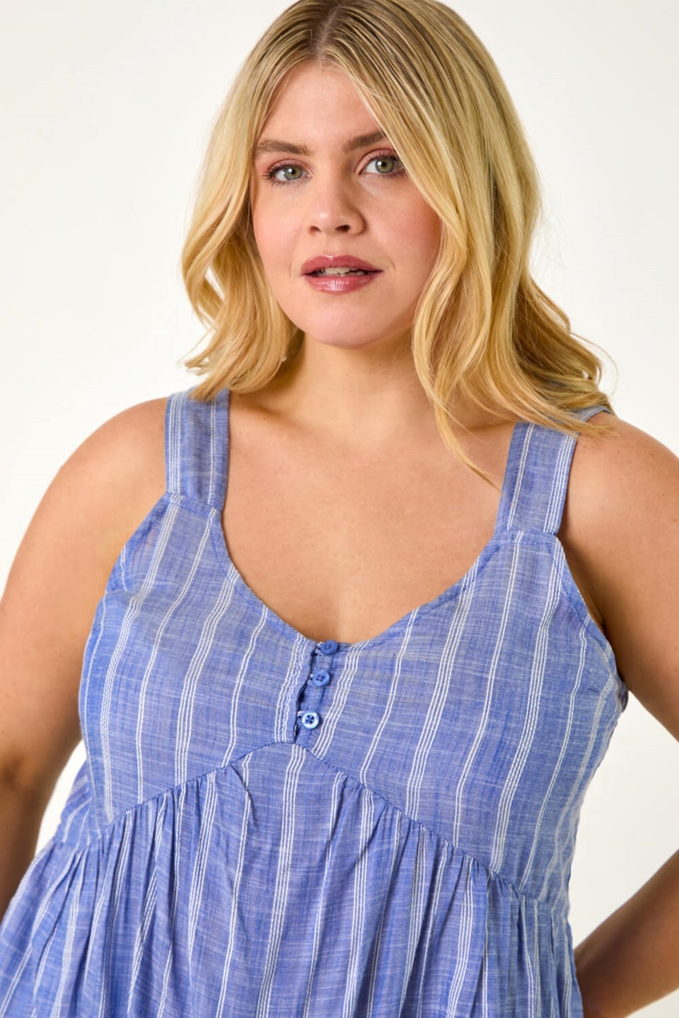Roman Blue Curve Stripe Woven Button Vest