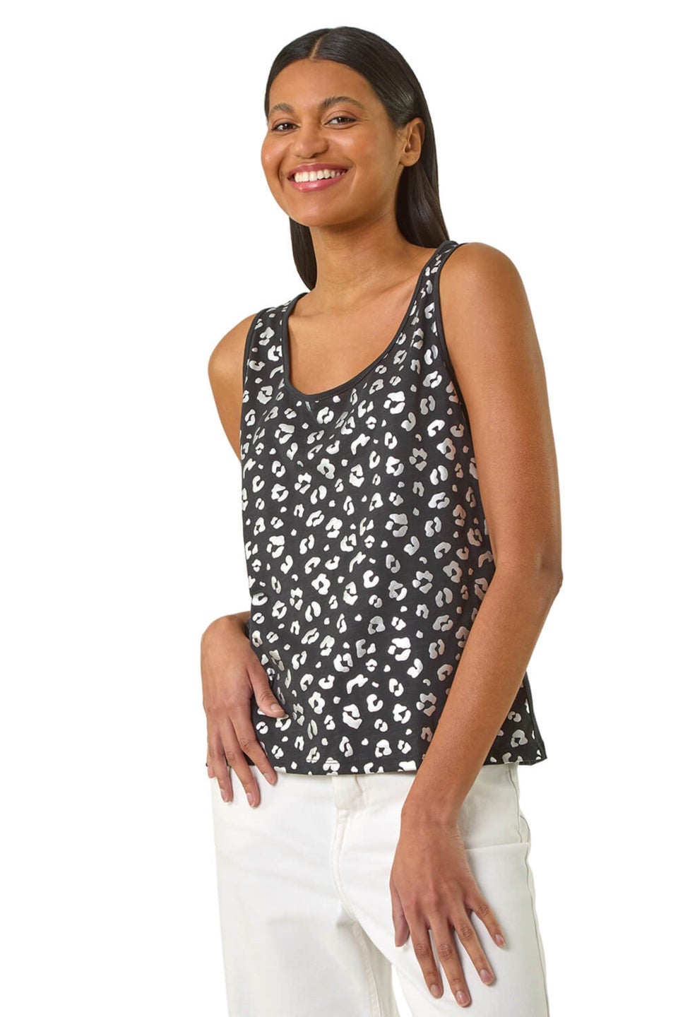Roman Black Foil Leopard Print Vest