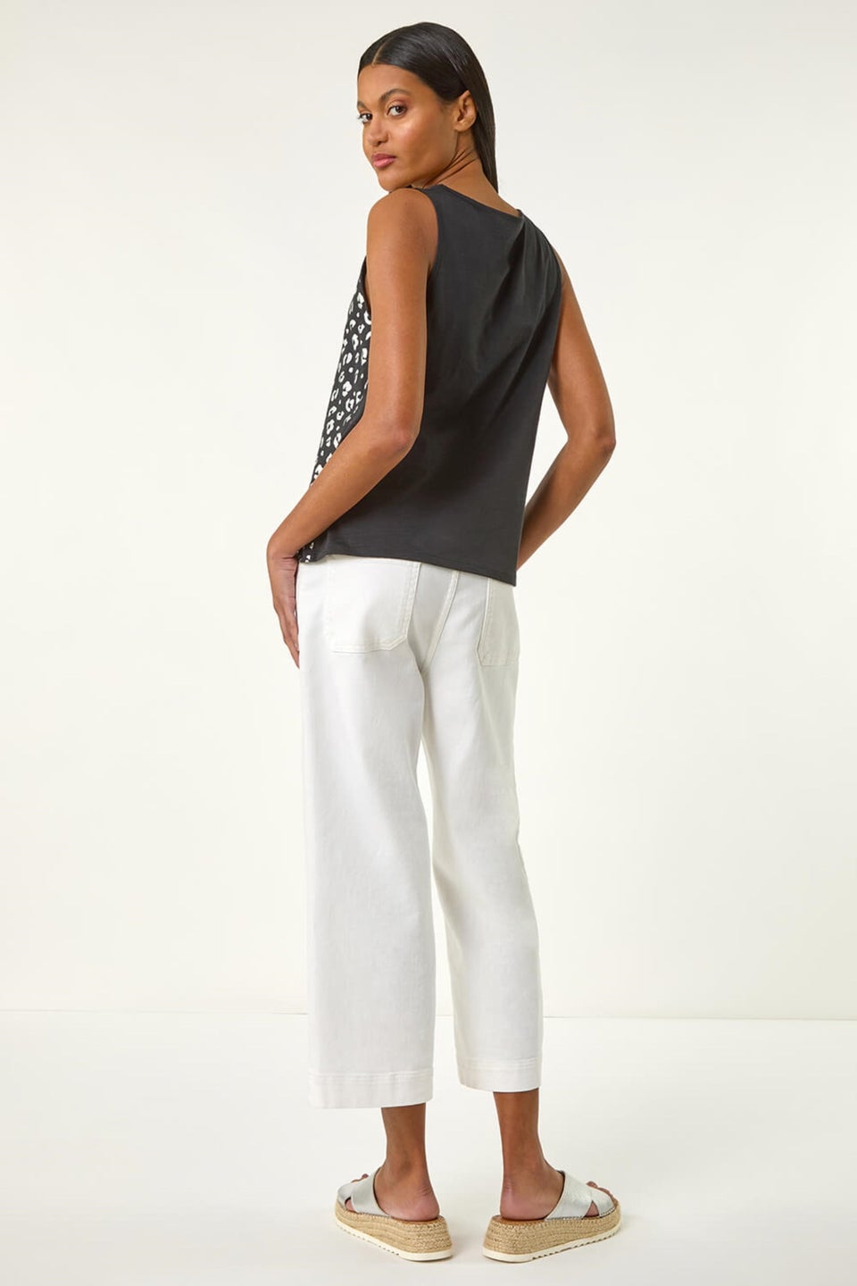 Roman Black Foil Leopard Print Vest