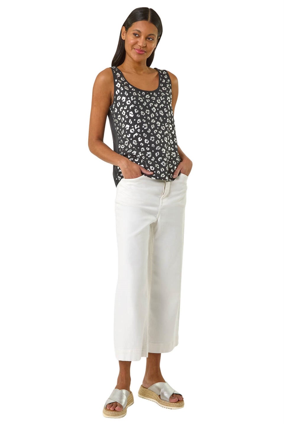 Roman Black Foil Leopard Print Vest