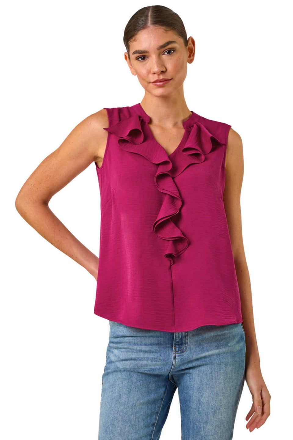 Roman Candy Pink Linen Ruffle Vest Top