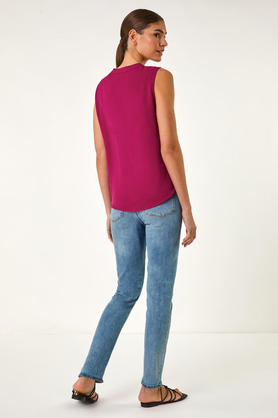 Roman Candy Pink Linen Ruffle Vest Top