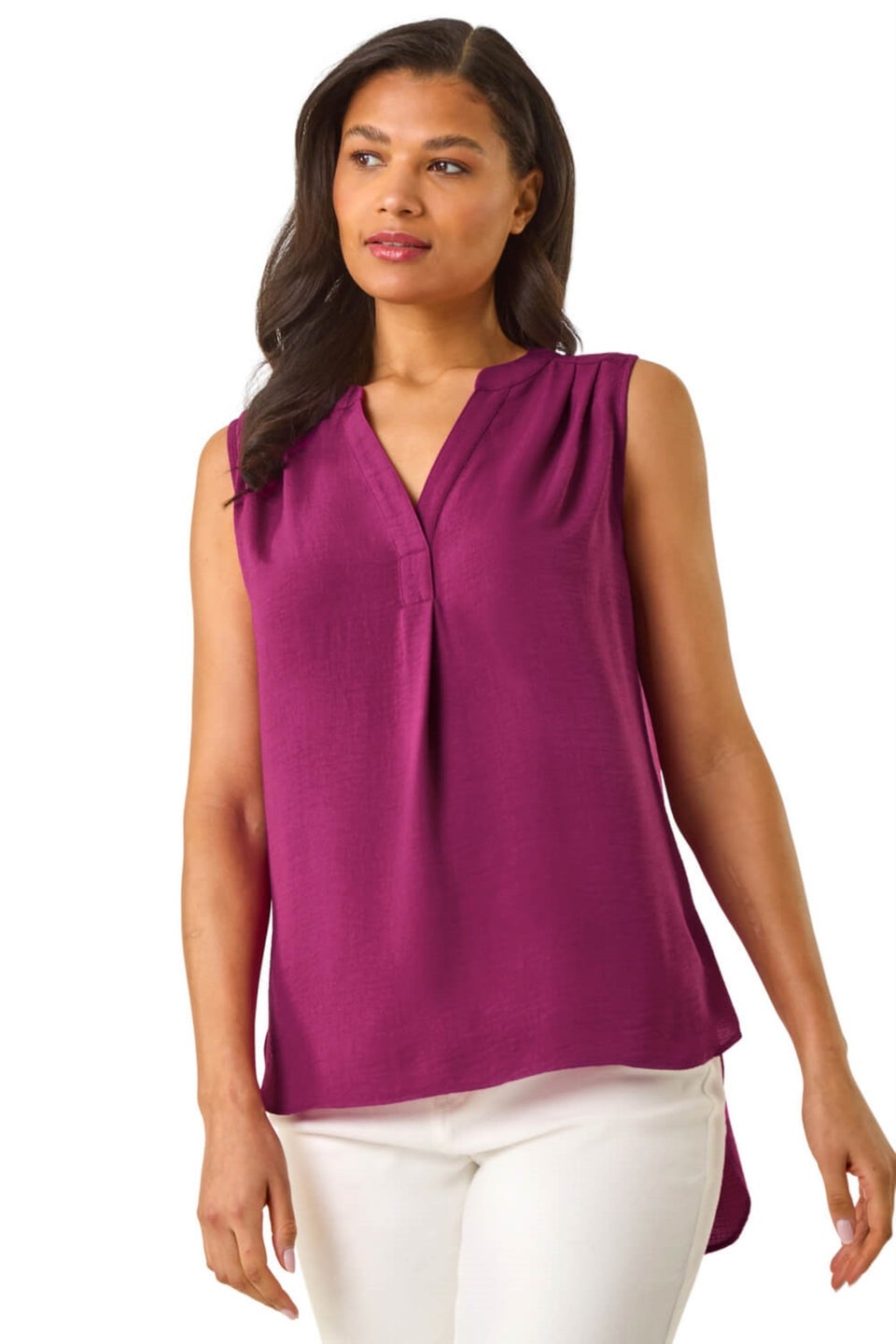Roman Magenta Textured V Neck Pleat Front Vest