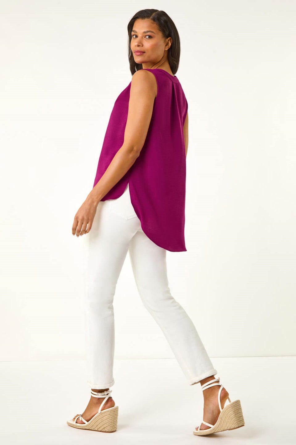 Roman Magenta Textured V Neck Pleat Front Vest