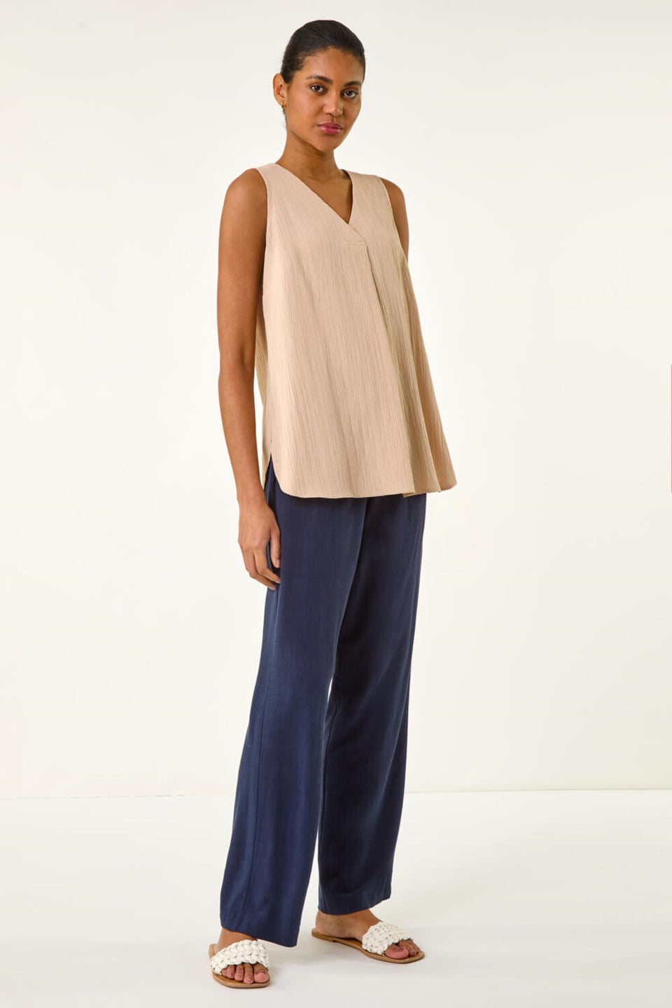 Roman Stone Textured Pleat Front Vest Top