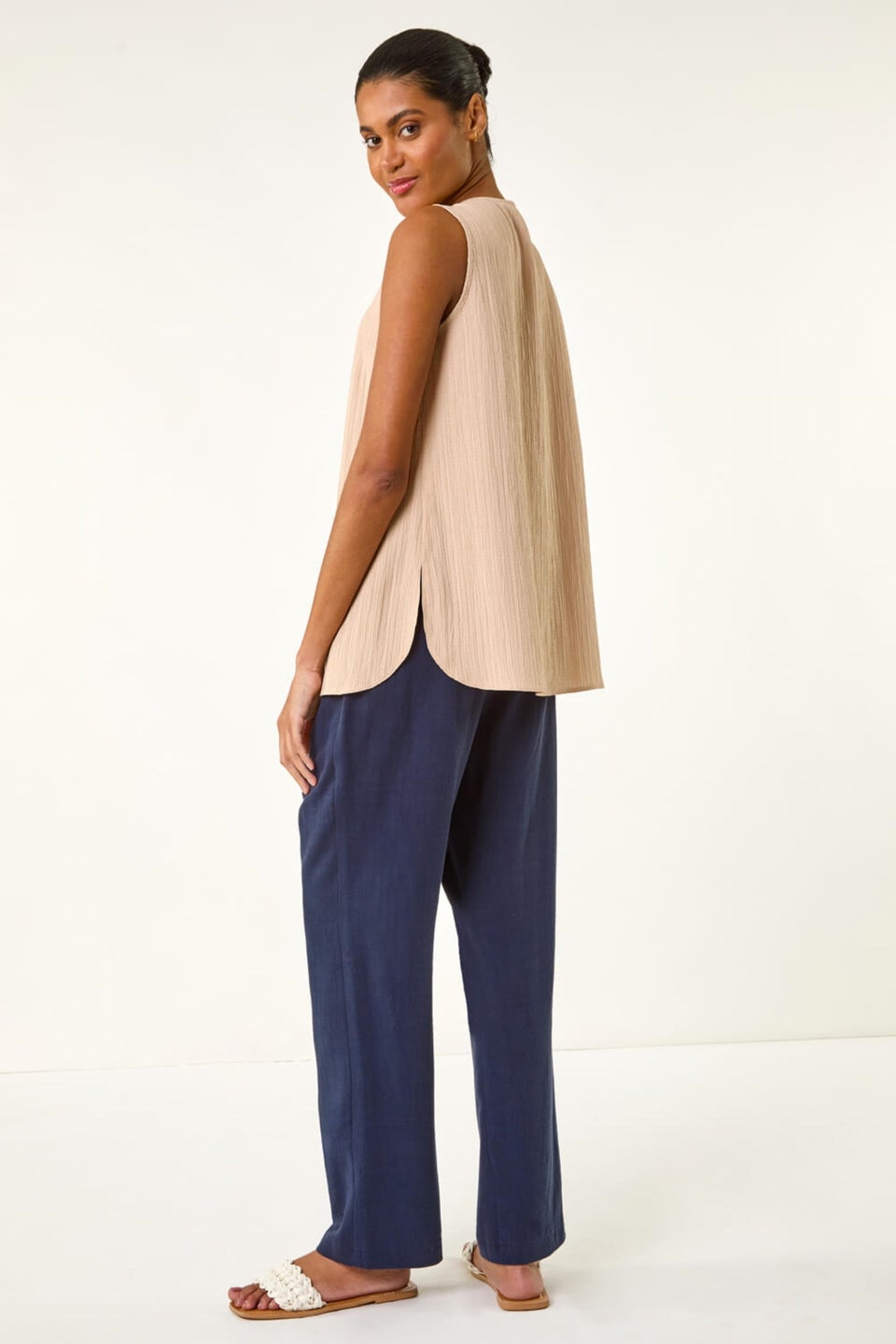Roman Stone Textured Pleat Front Vest Top