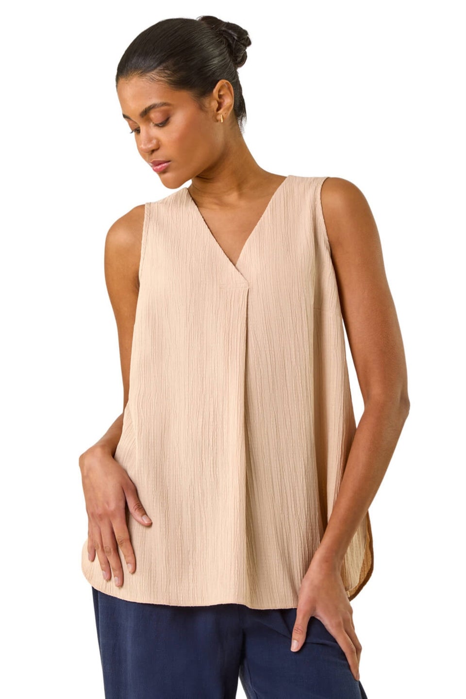 Roman Stone Textured Pleat Front Vest Top