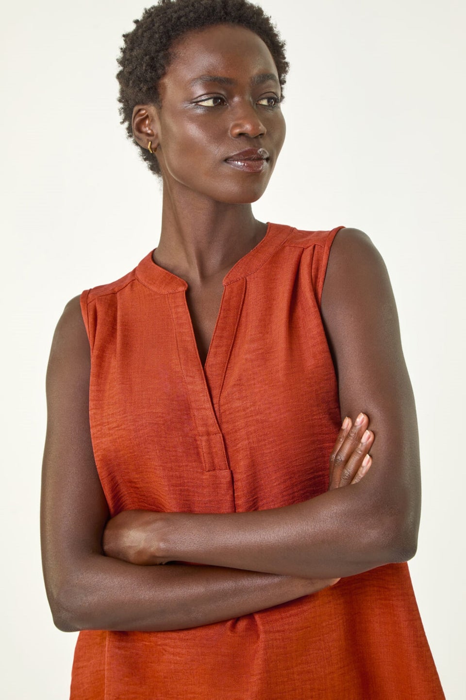 Roman Rust V Neck Front Pleat Vest Top