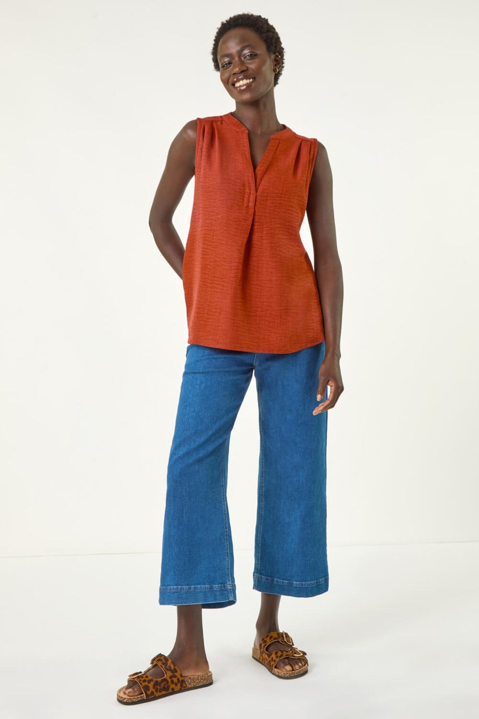 Roman Rust V Neck Front Pleat Vest Top