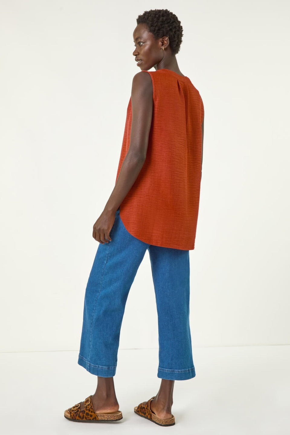 Roman Rust V Neck Front Pleat Vest Top