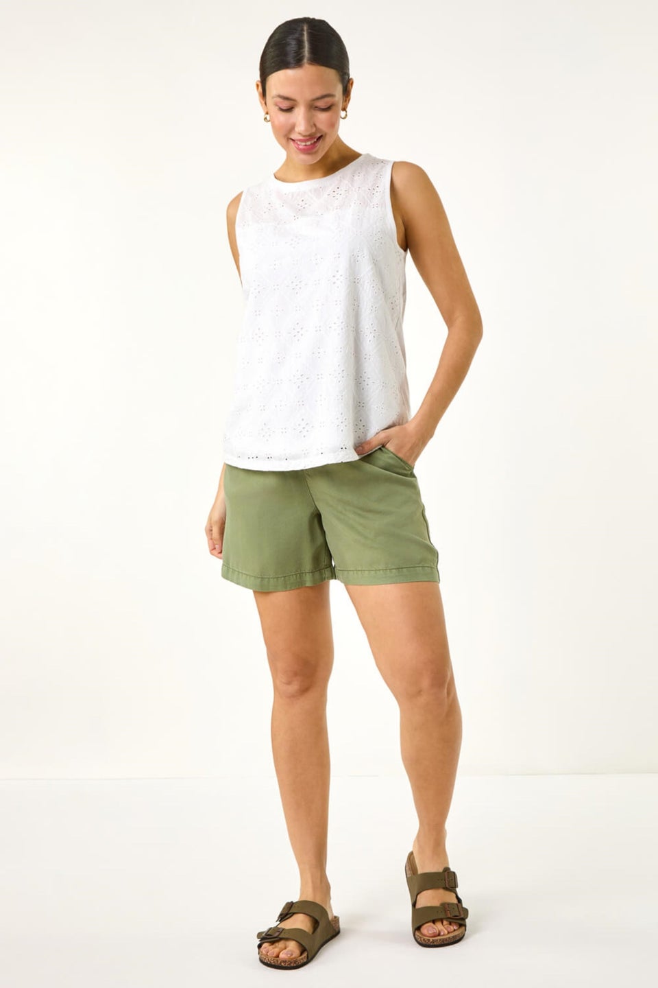Roman Ivory Cotton Broderie Vest Top