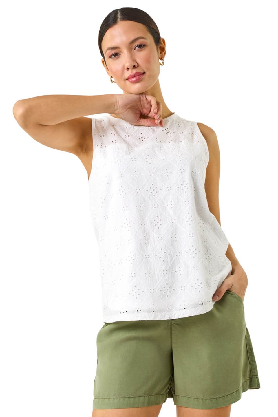 Roman Ivory Cotton Broderie Vest Top