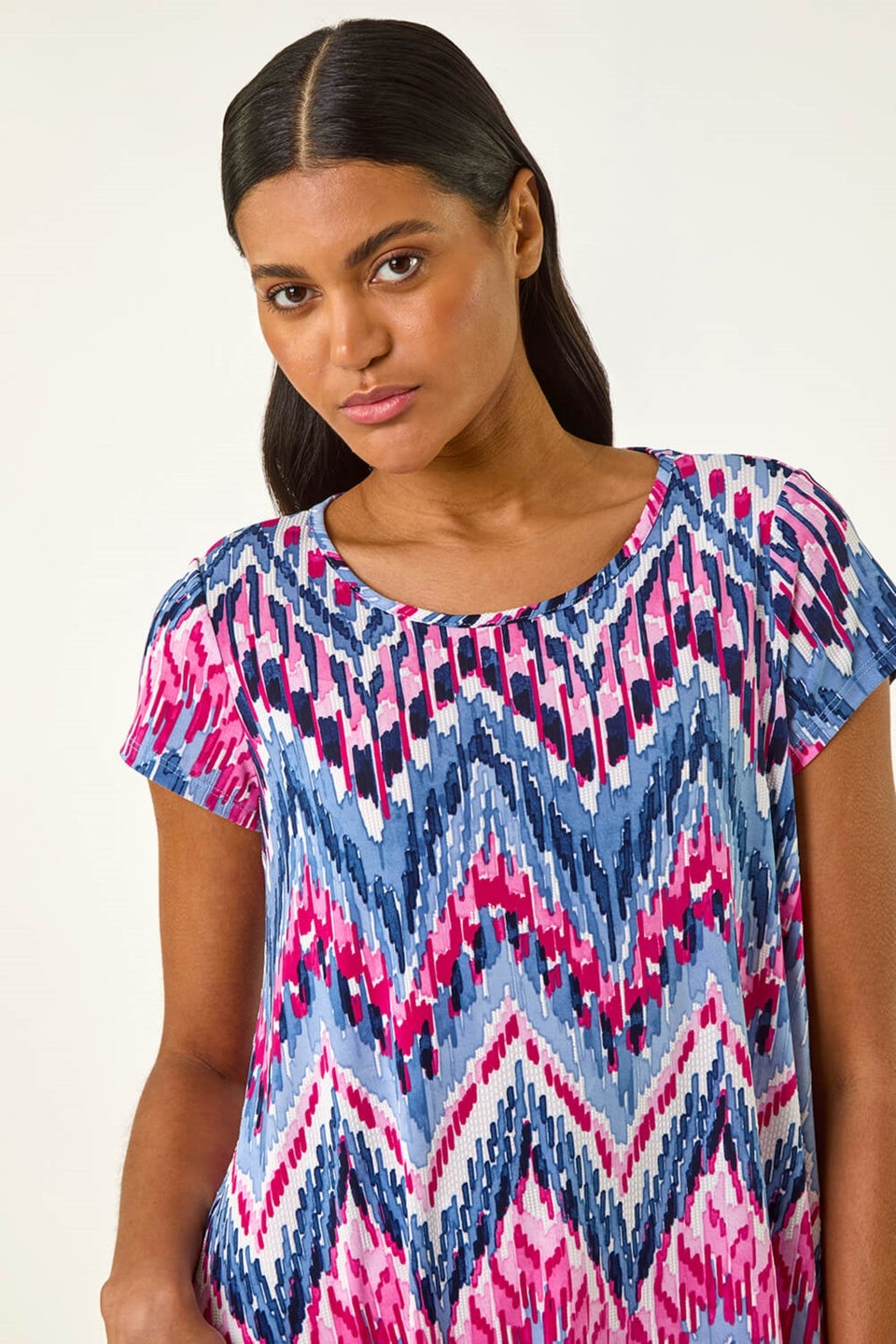 Roman Blue Abstract Chevron Tunic Top