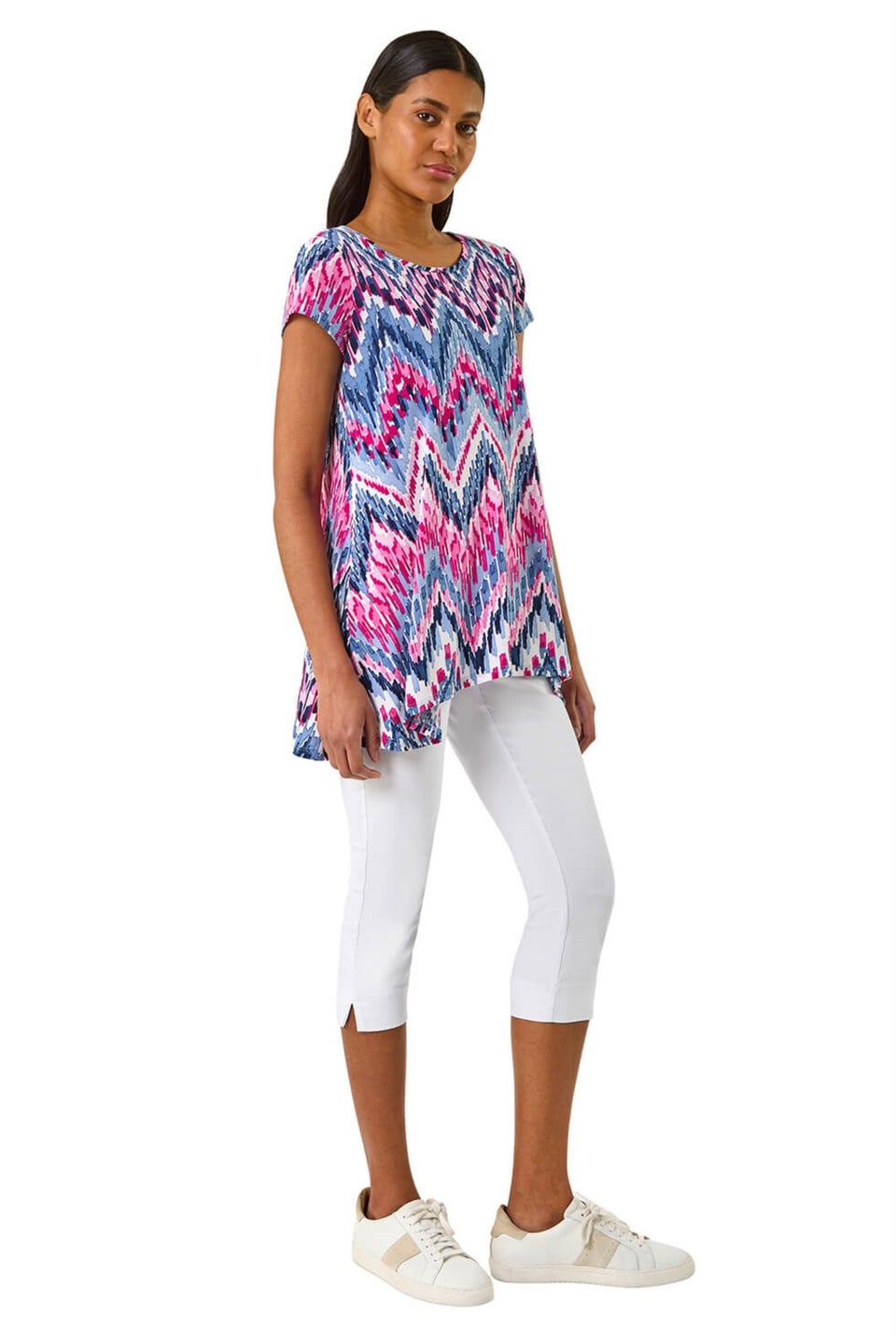 Roman Blue Abstract Chevron Tunic Top