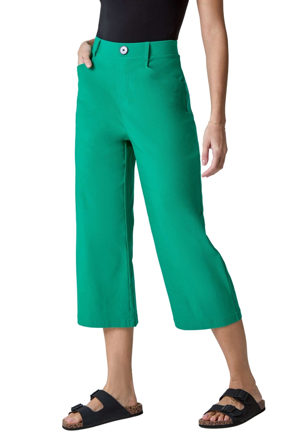 Roman Emerald Elastic Waist Stretch Cropped Culotte