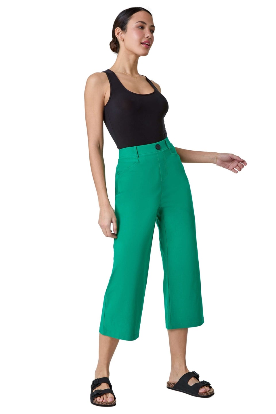 Roman Emerald Elastic Waist Stretch Cropped Culotte