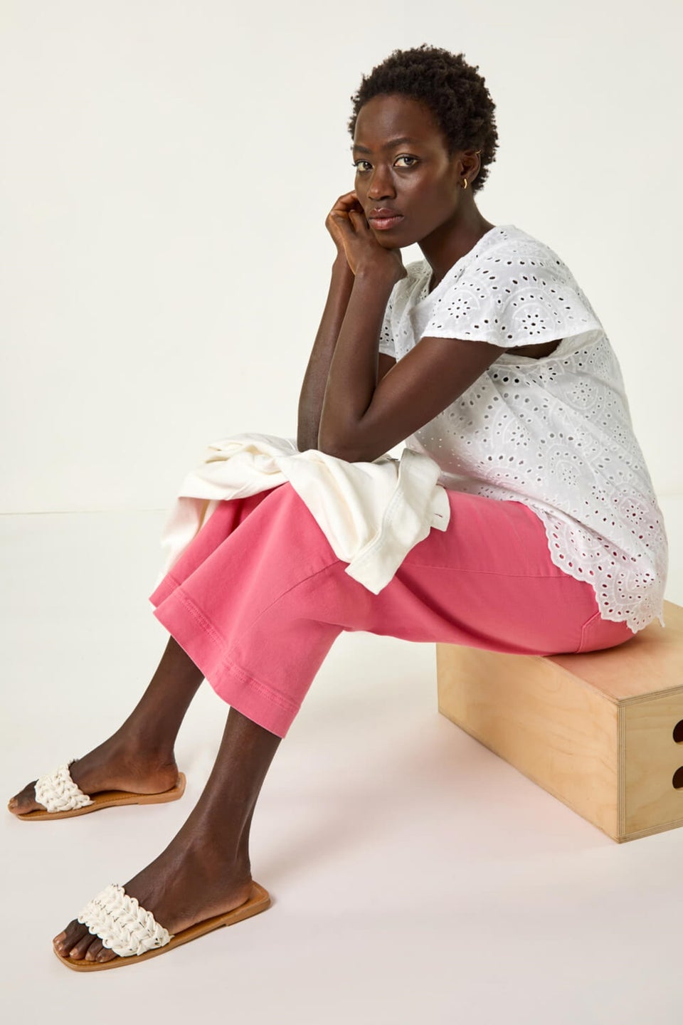 Roman Ivory Broderie Short Sleeve Top
