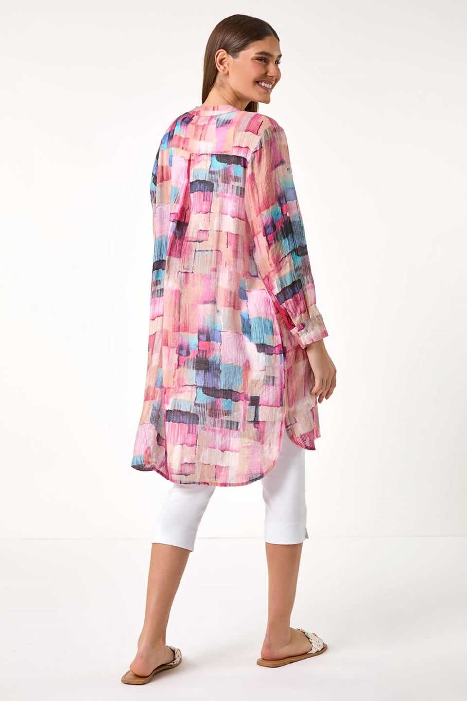 Roman Pink Abstract Print Longline Blouse