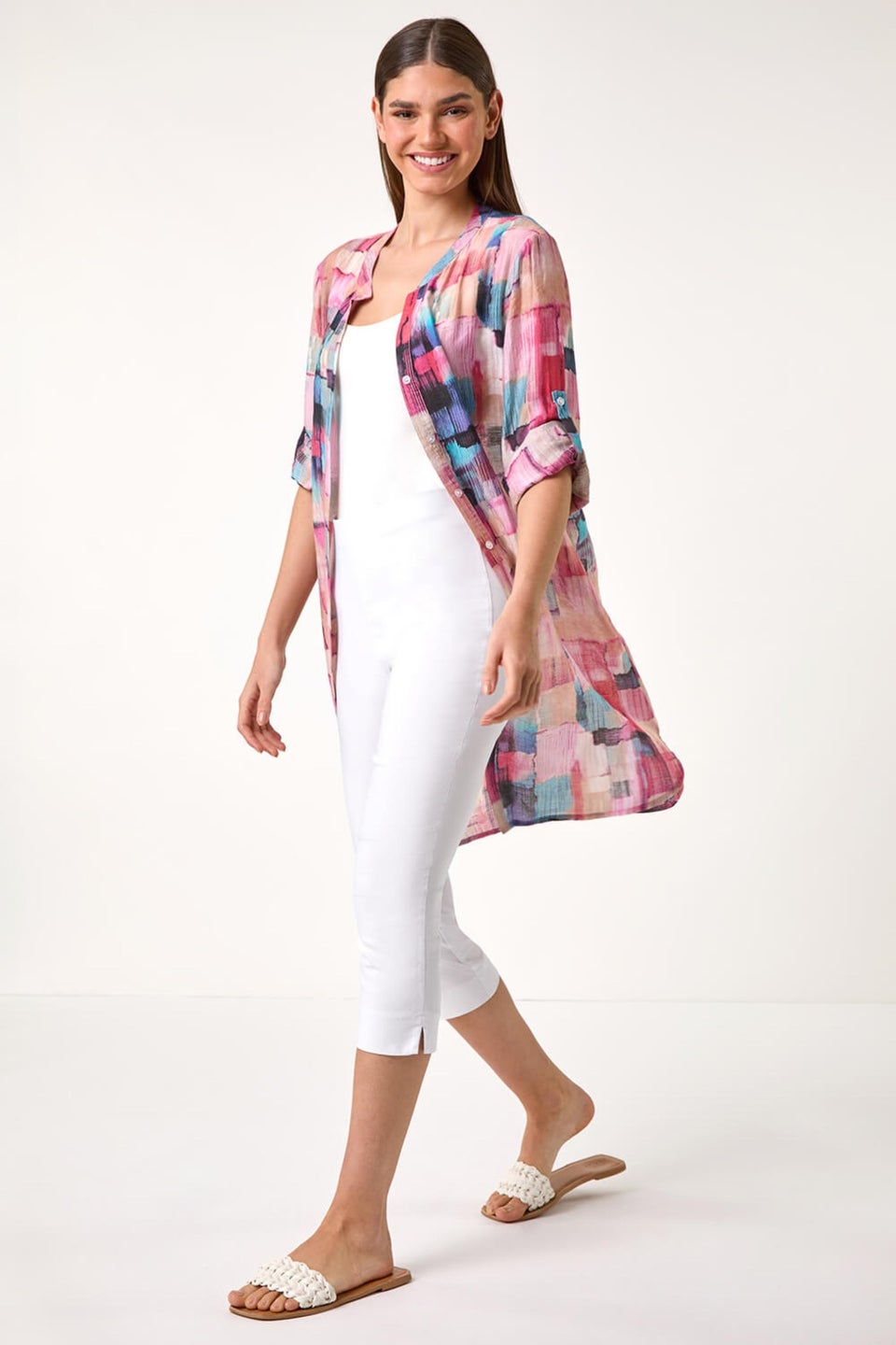 Roman Pink Abstract Print Longline Blouse