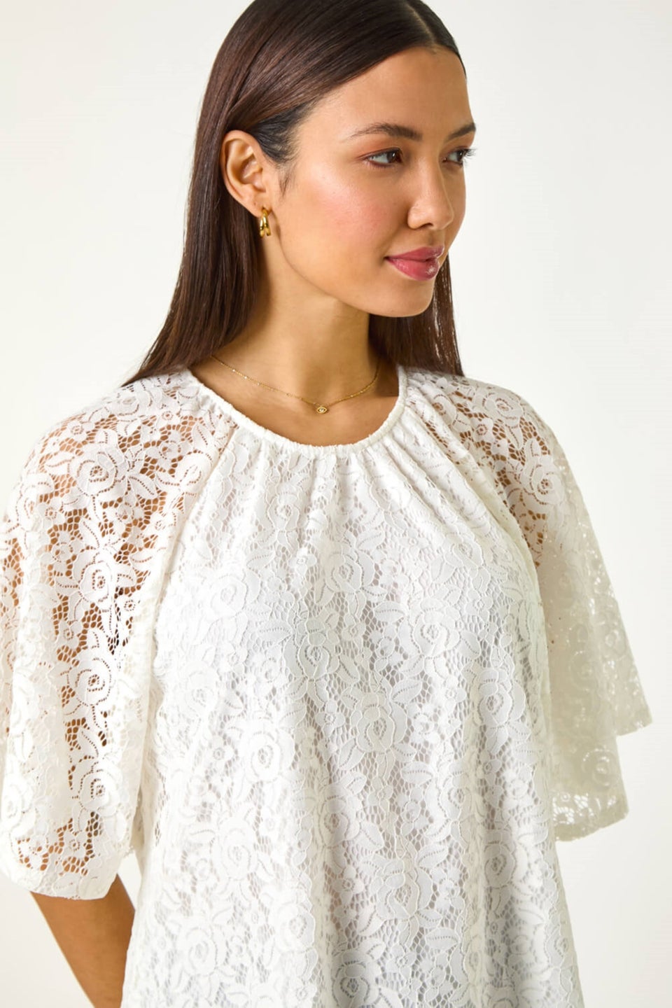 Roman Ivory Lace Angel Sleeve Top