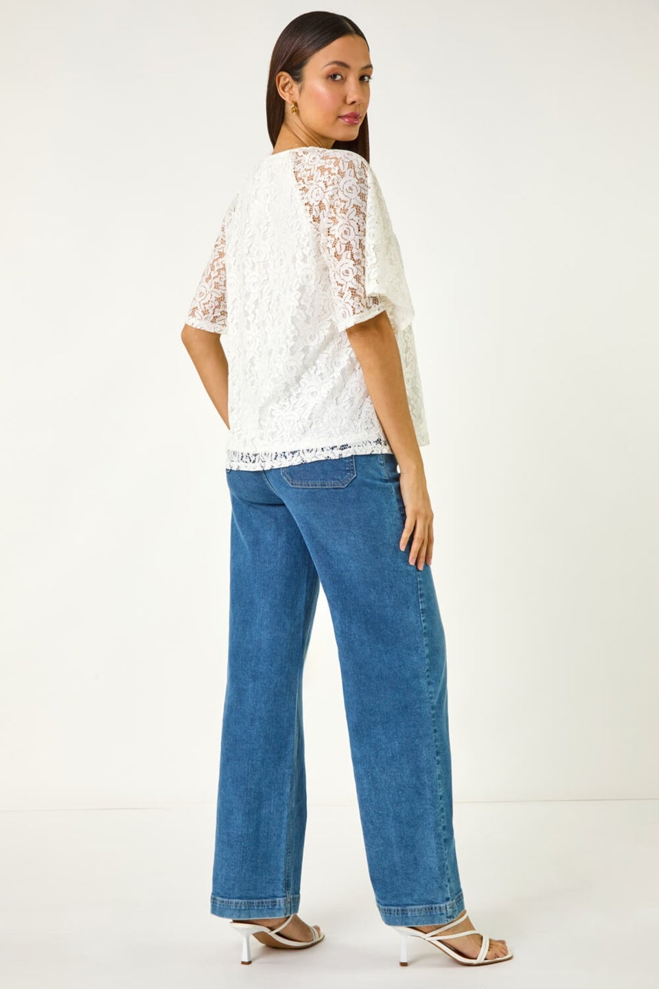 Roman Ivory Lace Angel Sleeve Top