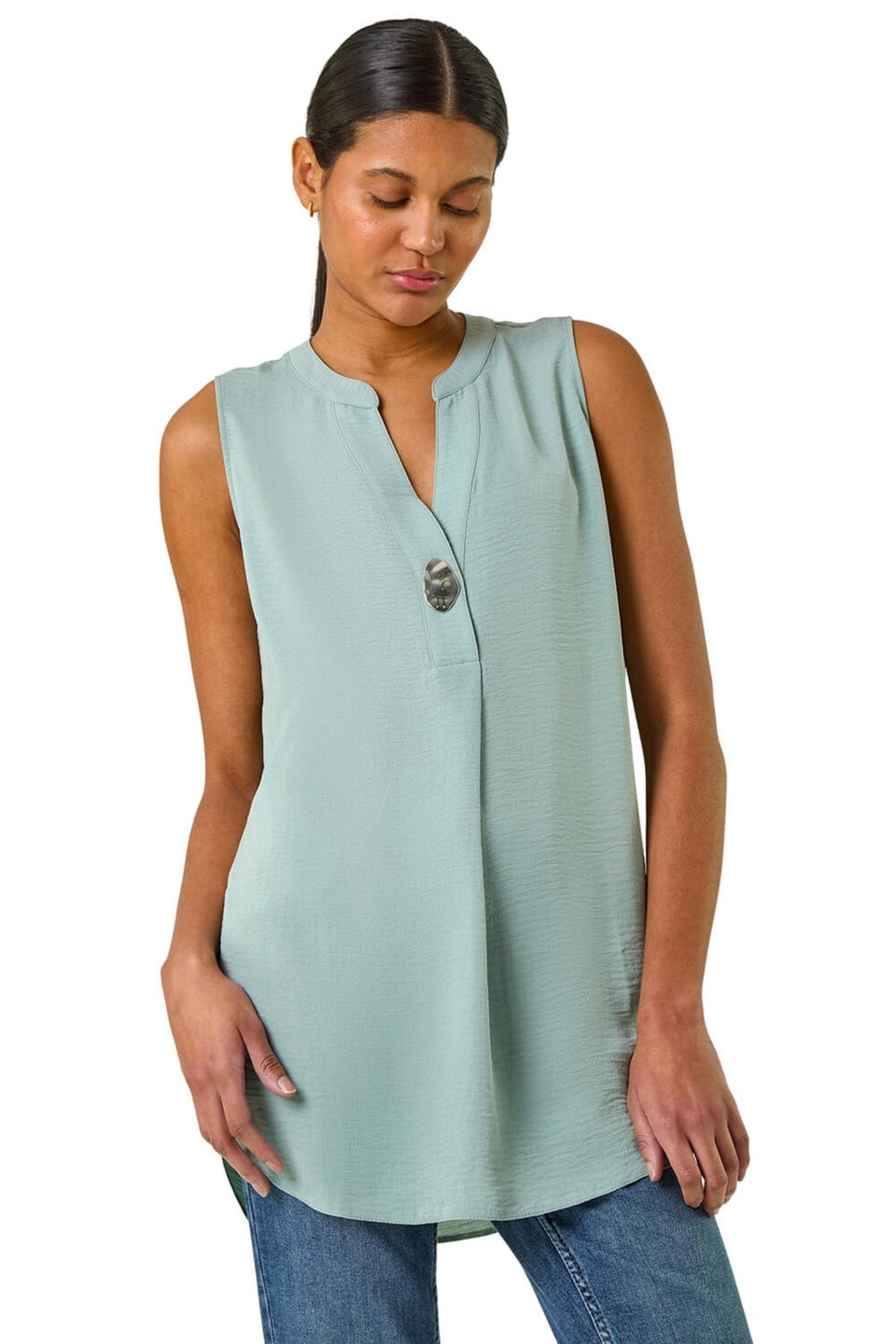 Roman Sage Longline Buttoned Vest Top