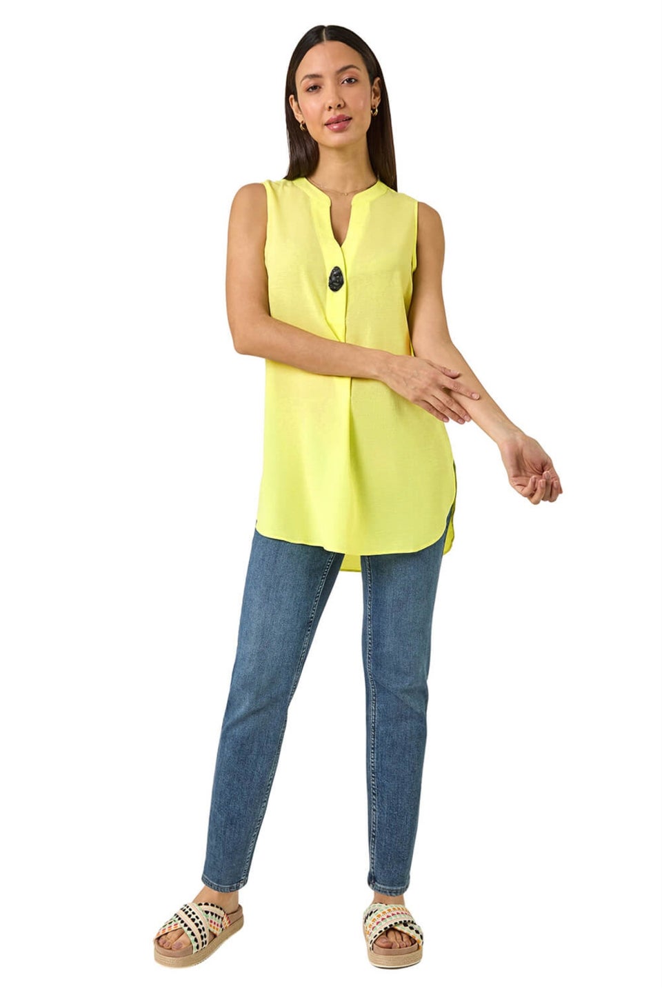 Roman Lemon Longline Buttoned Vest Top