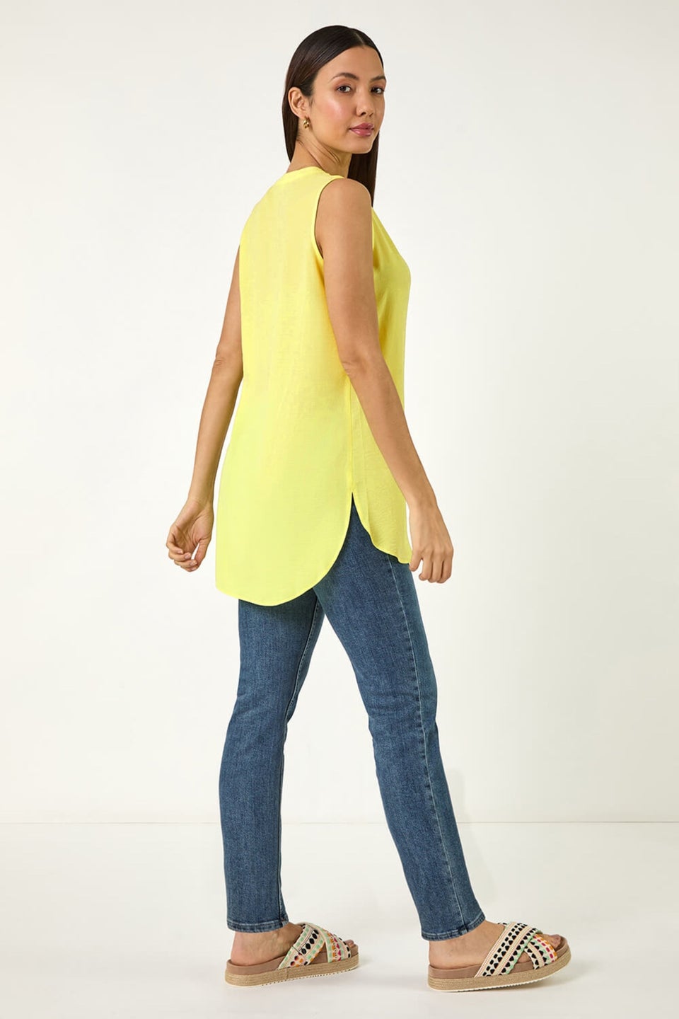 Roman Lemon Longline Buttoned Vest Top