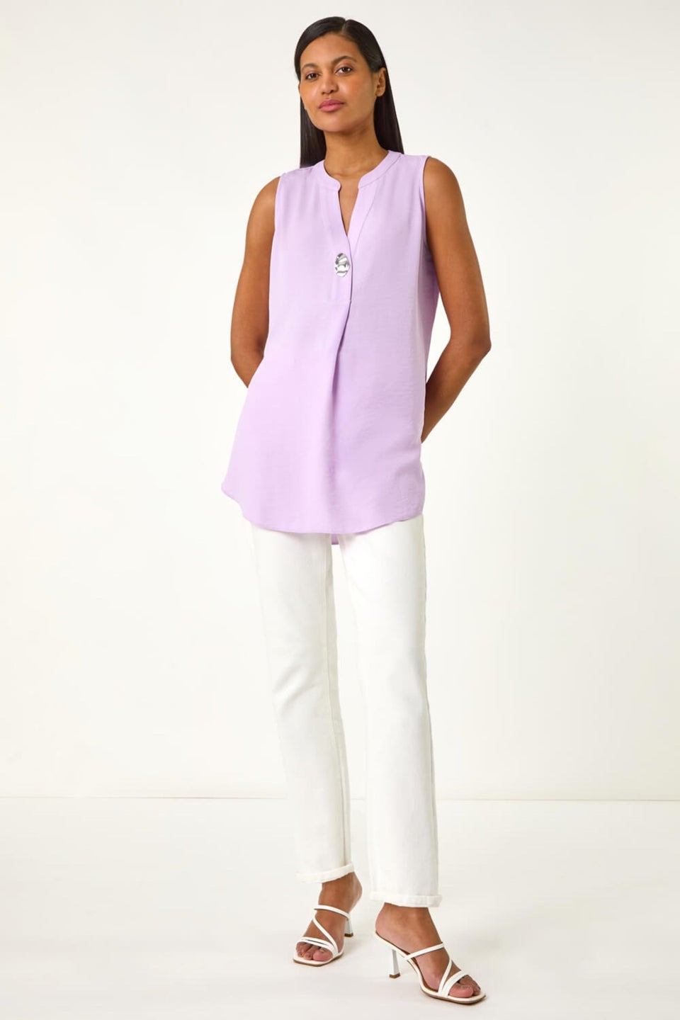 Roman Lilac Longline Buttoned Vest Top
