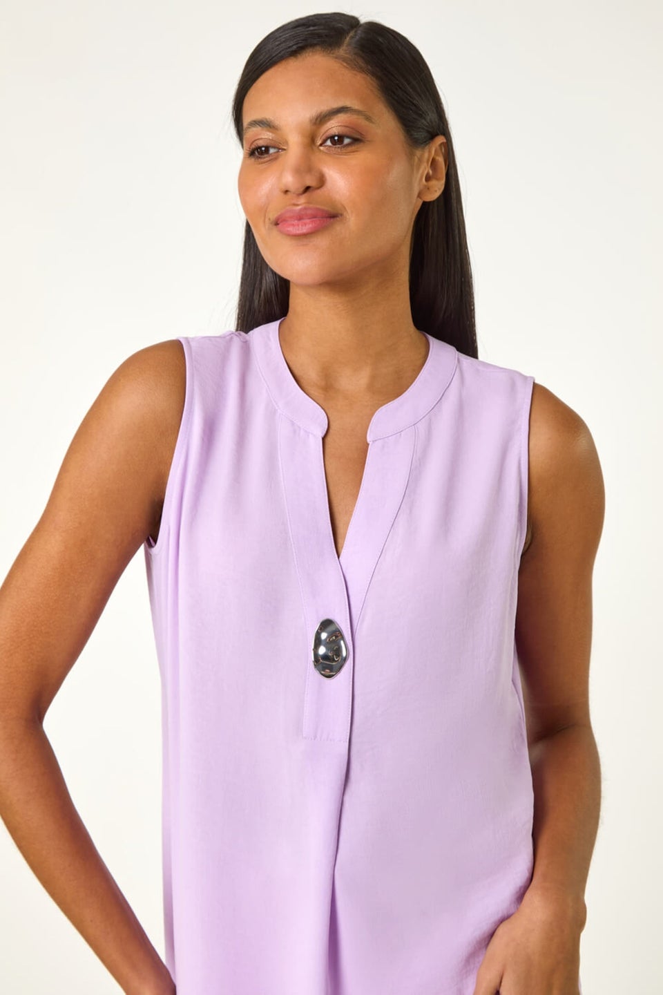 Roman Lilac Longline Buttoned Vest Top