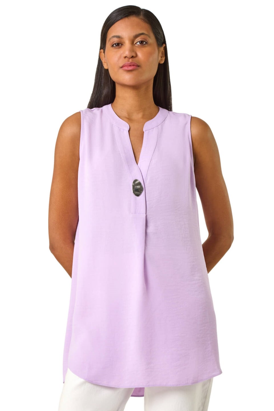 Roman Lilac Longline Buttoned Vest Top