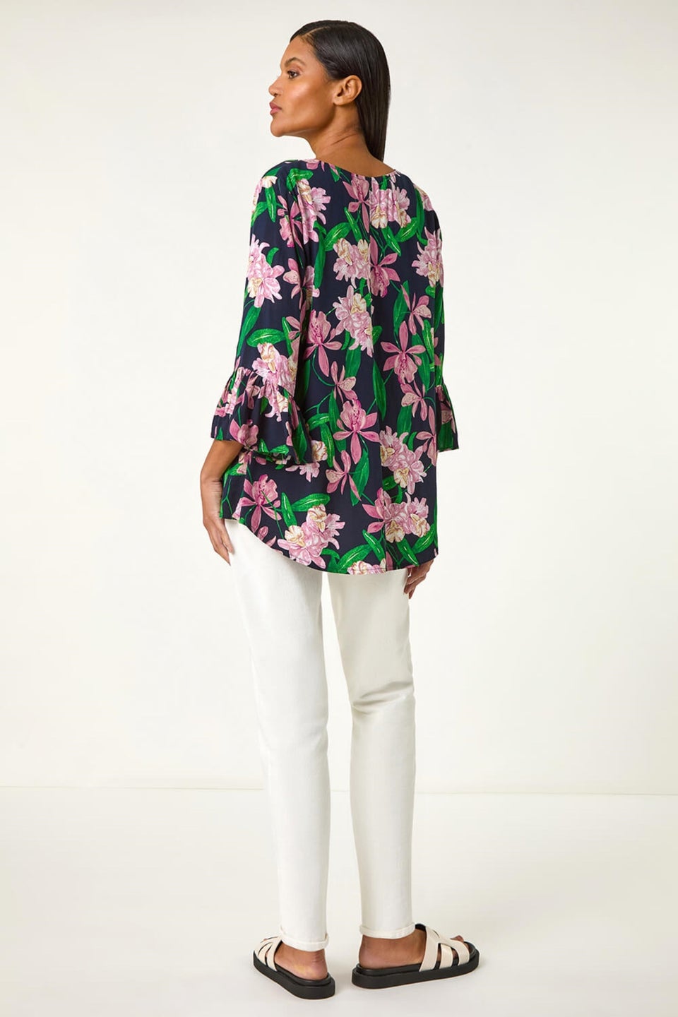 Roman Pink Floral Flare Sleeve Top