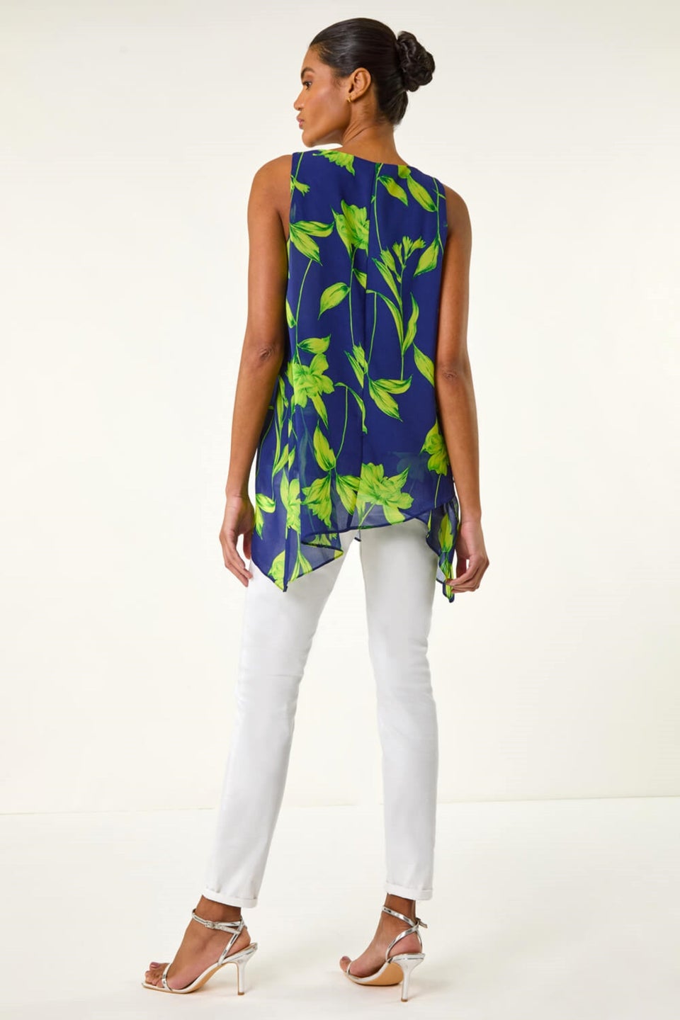 Roman Navy Floral Print Wrap Overlay Top