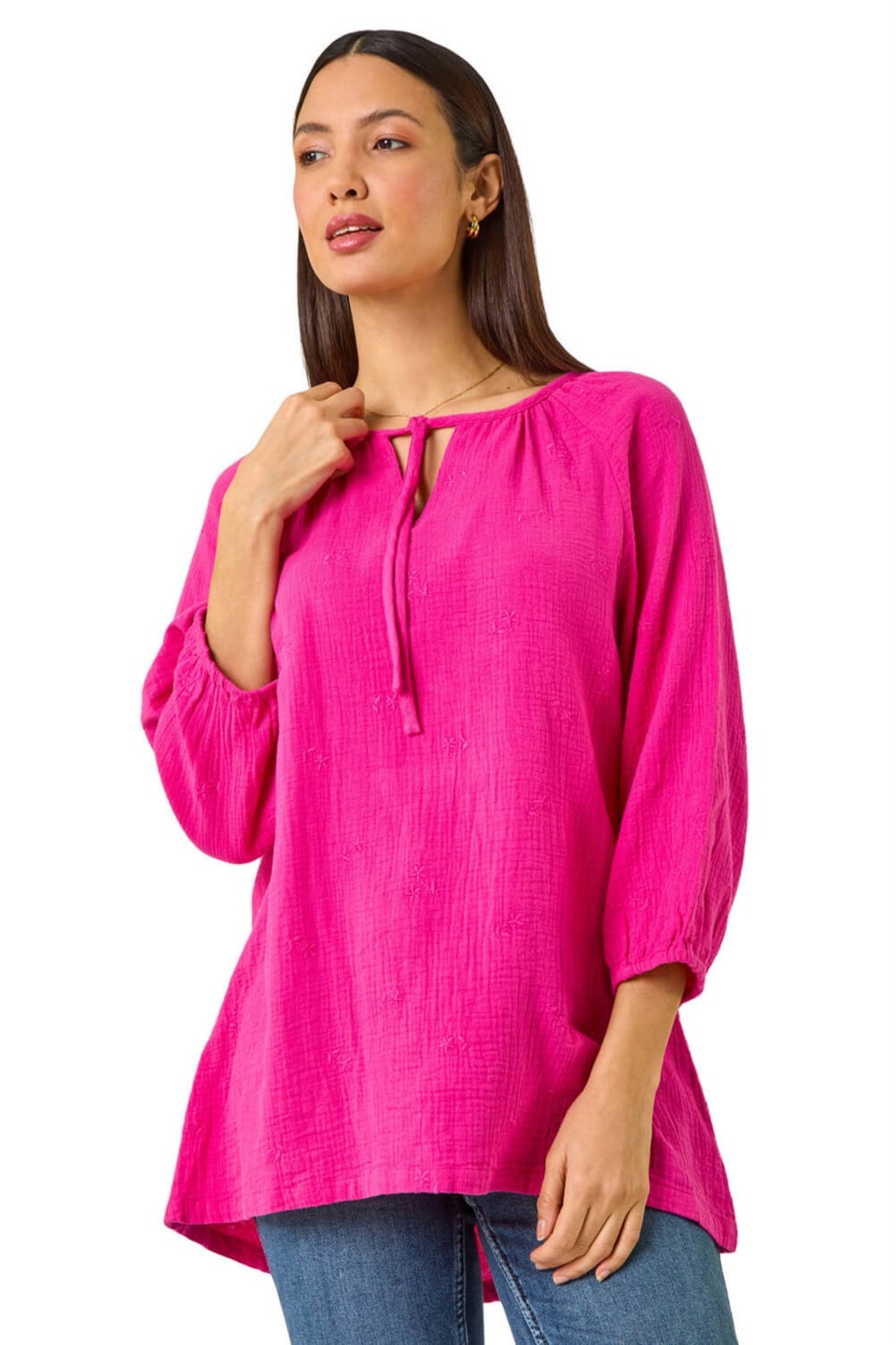 Roman Cerise Tie Neck Tunic Top