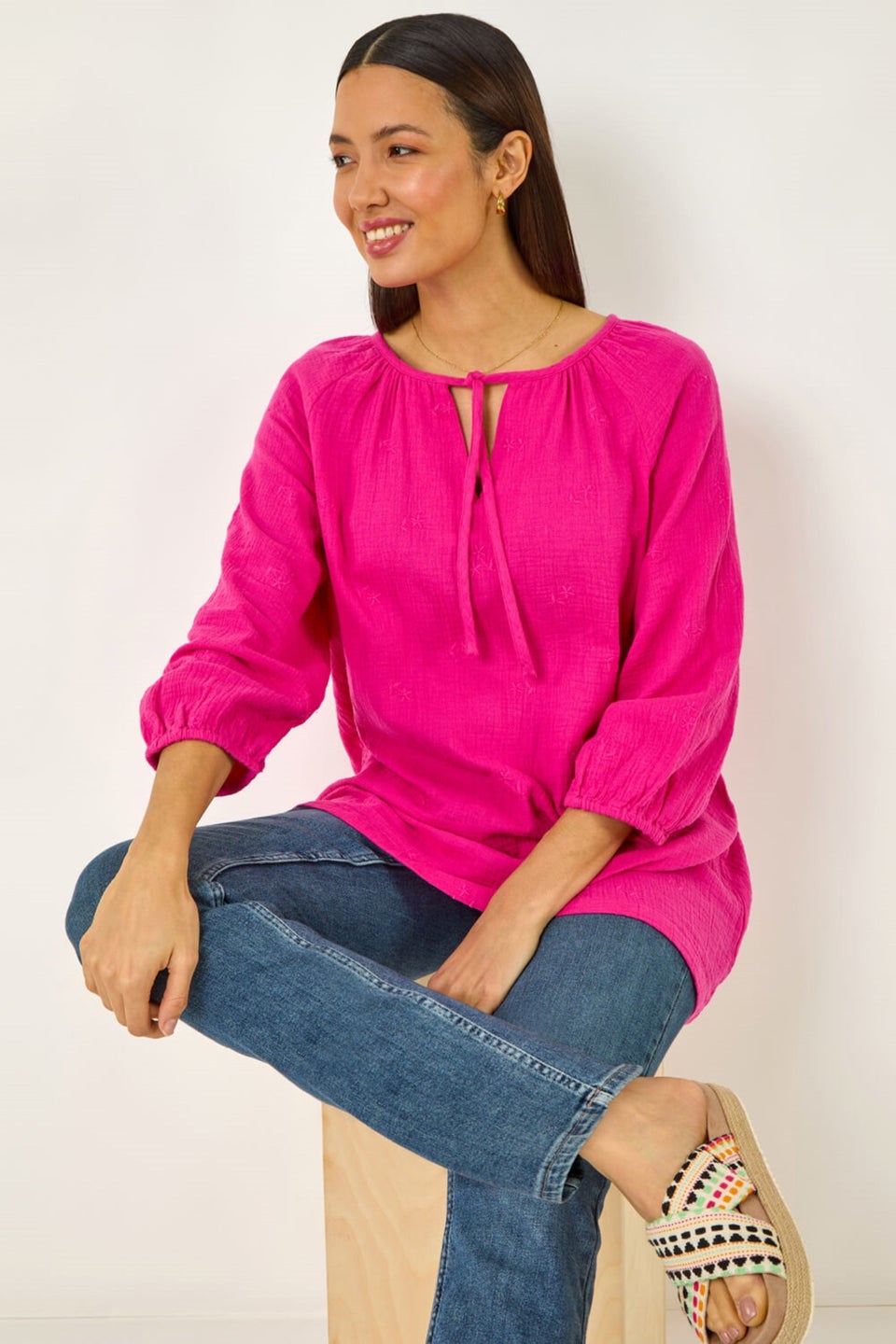 Roman Cerise Tie Neck Tunic Top