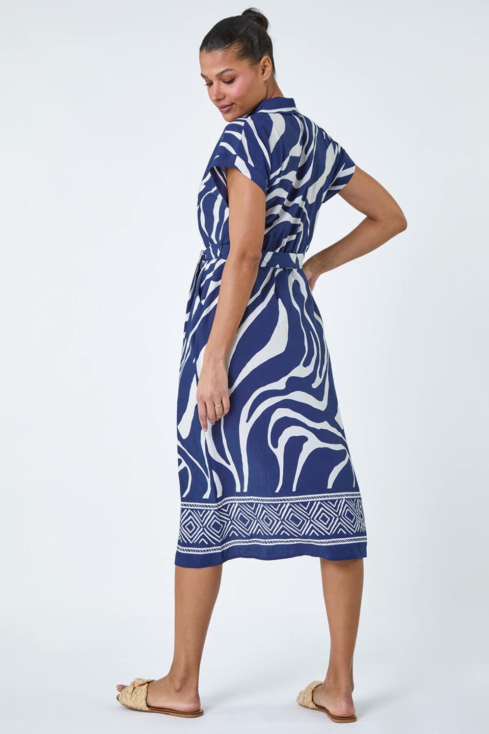 Roman Navy Animal Border Print Pocket Midi Dress