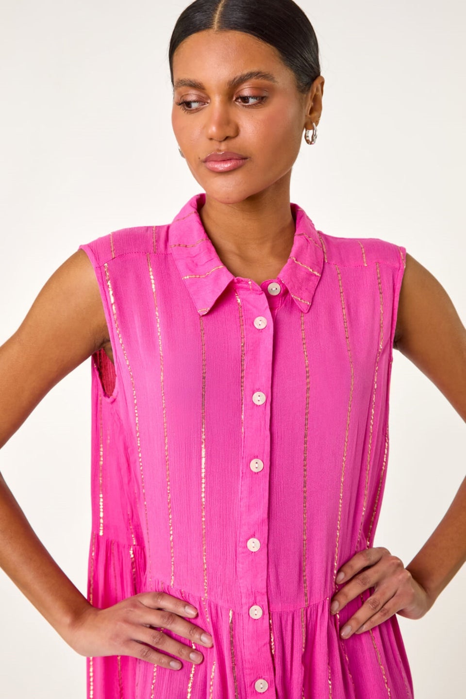 Roman Fuchsia Shimmer Button Through Shirt Dress