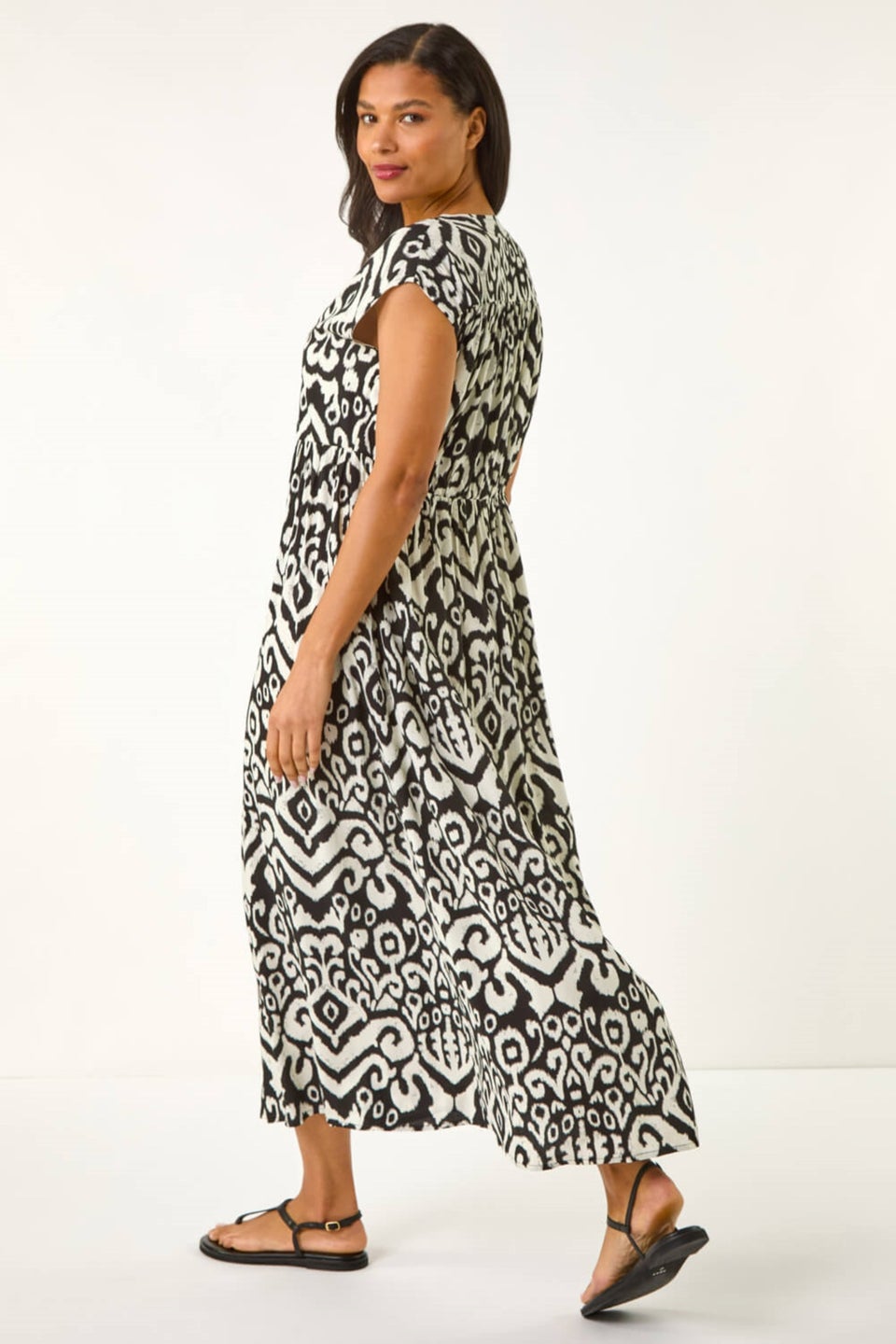 Roman Black Aztec Print Midi Smock Dress