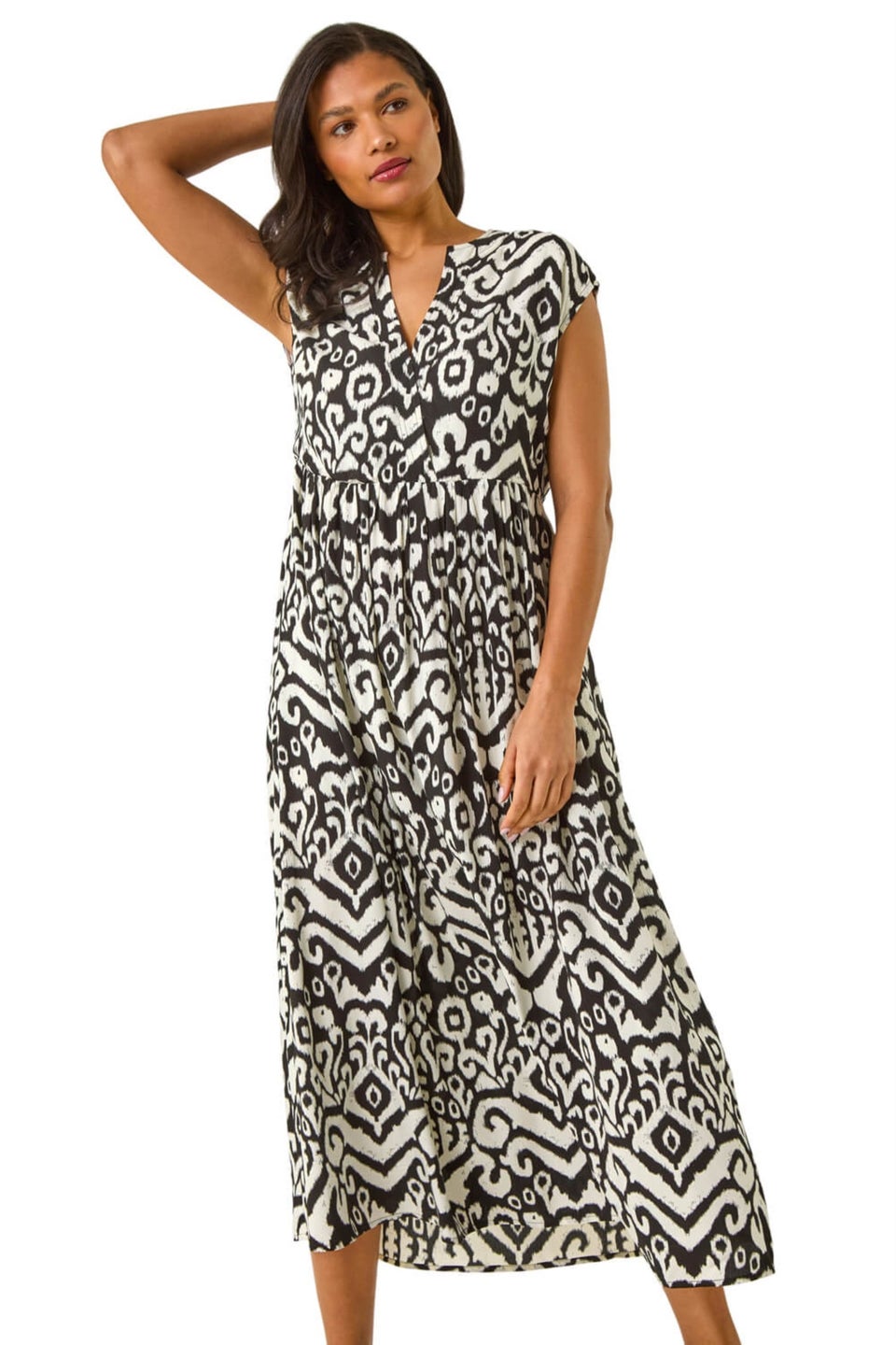 Roman Black Aztec Print Midi Smock Dress