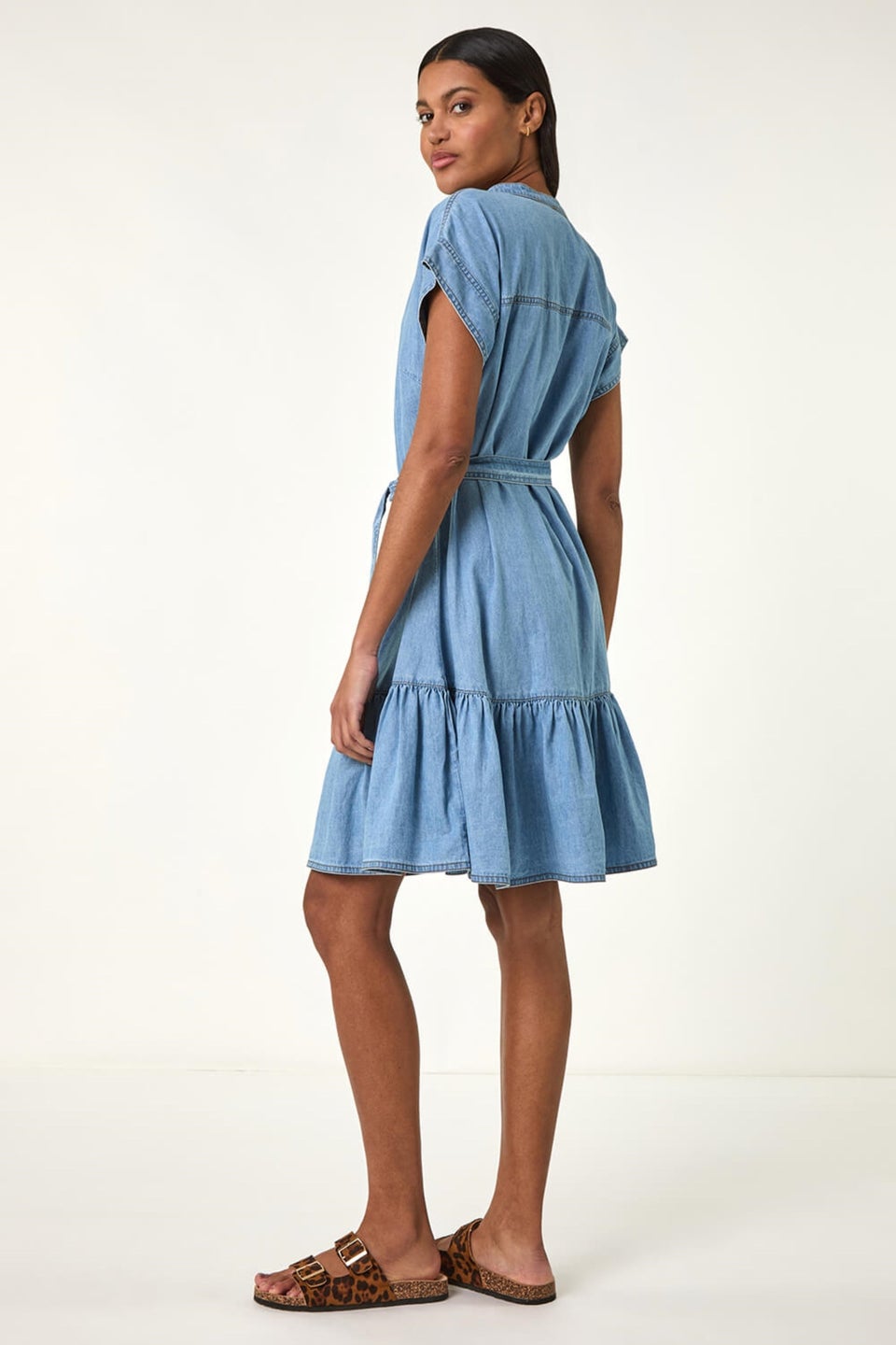 Roman Light Denim Denim Tiered Shirt Dress