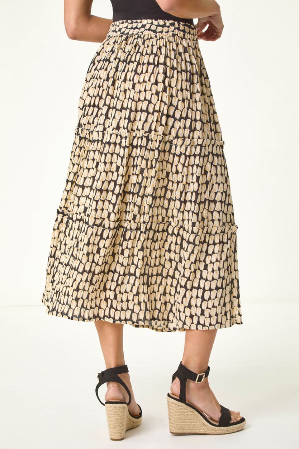 Roman Black Petite Printed Tiered Skirt