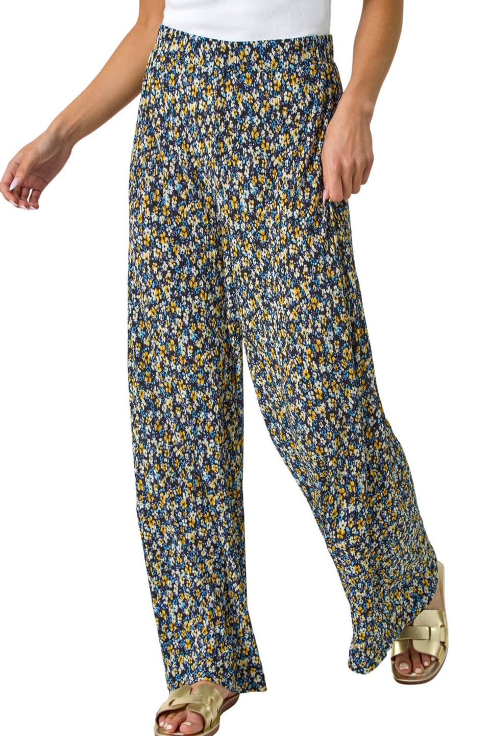 Roman Black Petite Ditsy Crinkle Trouser