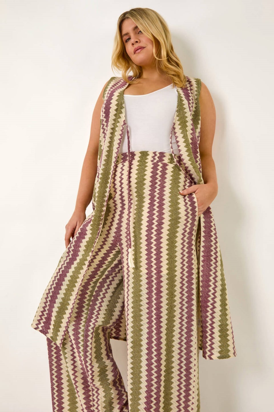 Roman Purple Curve Zig Zag Crochet Wide Leg Trouser