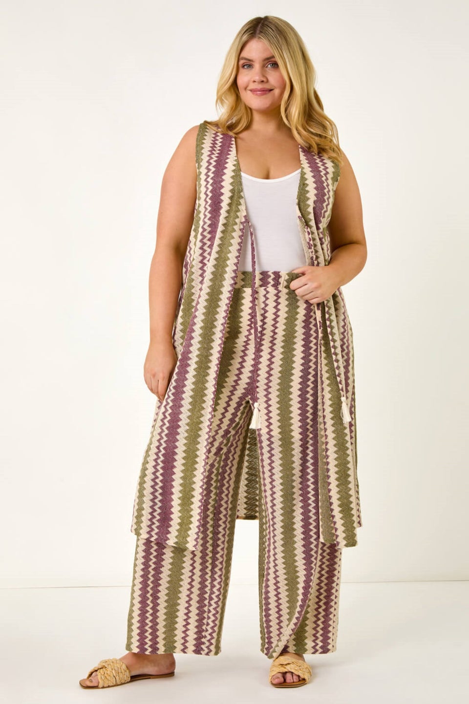 Roman Purple Curve Zig Zag Crochet Wide Leg Trouser