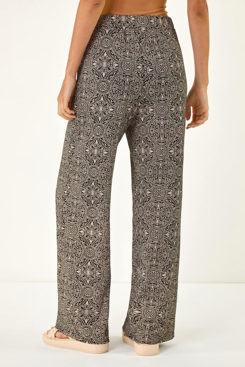 Roman Black Geometric Floral Stretch Trousers