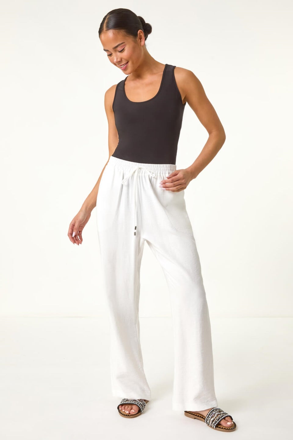 Roman White Petite Textured Pocket Trouser