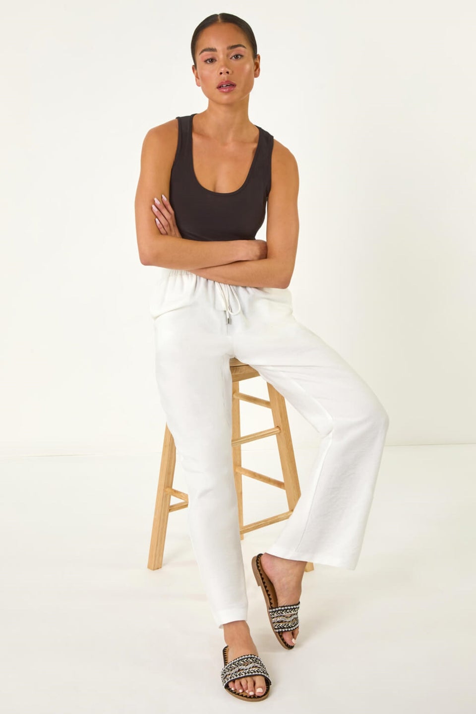 Roman White Petite Textured Pocket Trouser