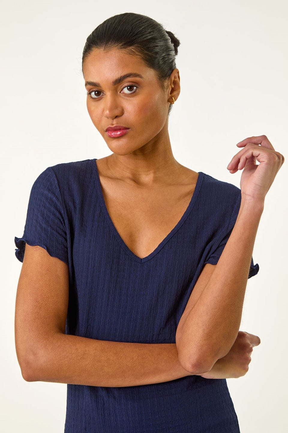 Roman Navy Textured Lettuce Edge Top
